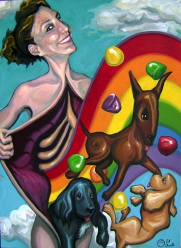 "Puppy Dogs, Rainbows, and Gumdrops" 22x30, oil on canvas.